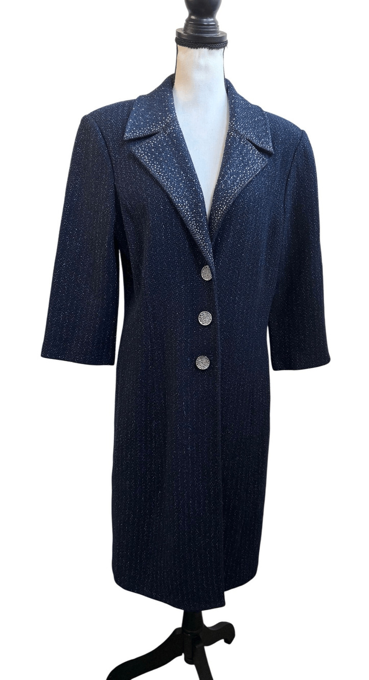 St John Evening knit navy blue embellished coat jacket Sz 12